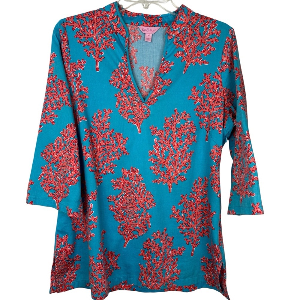 Lilly Lilly Pulitzer Ciara Tunic Pink Coral Print M 🔥